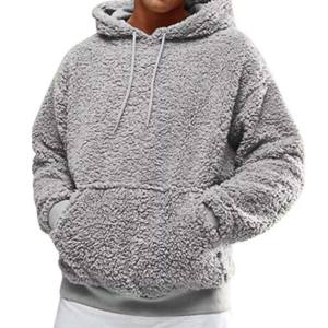 Wholesale Eco-Friendly <b>Men's</b> <b>Sherpa</b> Lined Winter Pullover Hoodie Solid Color PolyesterCotton Fleece Thick Breathable Sweatshirts - Product Image 1
