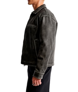 Veste Detroit en denim blanc en coton pour hommes de haute qualité, fermeture éclair complète, personnalisée vintage, denim délavé à l'acide, veste College Detroit - Product Image 4