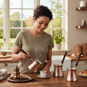 Ensemble de 3 pièces classique en cuivre Bakr pour Cezve avec design traditionnel lourd El Dvme - Product Image 6