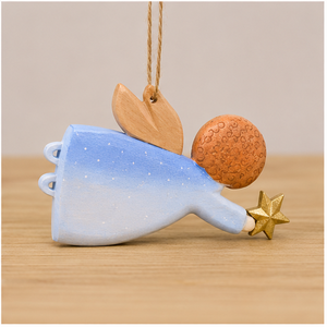 Handmade Wooden Angel <b>Hanging</b> Ornament Blue Gradient With Gold <b>Star</b> Cuté Christmas Decor Medium Size - Product Image 2