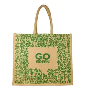 可重复使用的日用黄麻购物袋市场携带牛奶杂货水果蔬菜收纳袋，带加固手柄jhola袋