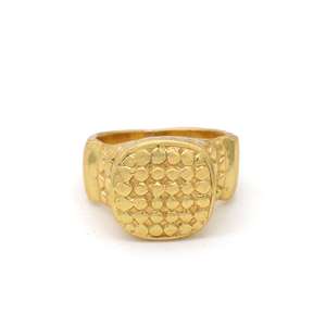 18k <b>Gold</b> Plated Hammered Texture Signet <b>Ring</b> Brass Tribal Handmade Doted Wholesale Unisex <b>Ring</b> - Product Image 5