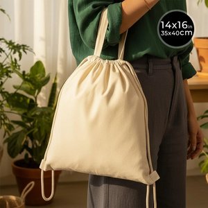Cotton <b>Drawstring</b> <b>Backpack</b> 14x16 (35x40 Cm) Eco-Friendly 4 oz Portable Lightweight Large Capacity Casual Style for Advertising - Product Image 1