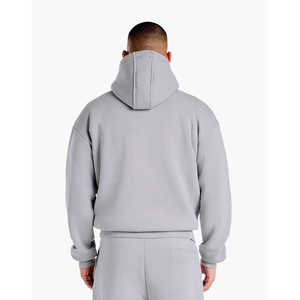 <b>Mens</b> Light <b>Grey</b> Hooded <b>Sweatshirt</b> Custom Logo Heavyweight Long Sleeve Pullover Hoodie Trackstar OEM Private Label - Product Image 3