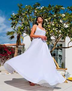 Robe longue en coton blanc bohème pour les femmes Party Wear Attractive Sun Maxi Round- neck Style Long Maxi Dress - Product Image 5