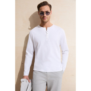 Camiseta de Manga Larga con Cuello Mao de Algodón Orgánico Suave para Hombre GRIMELANGE BOHINJ - Product Image 1