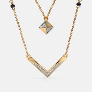 Collier de perles de verre noir et de diamant de Moissanite en or 14 ct 18 ct avec breloque pour mariée style Mangalsutra - Product Image 2