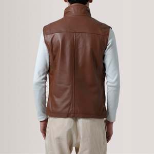 Chaleco de Trabajo Zane para Hombre, Corte Ajustado, Cuero Encerado Marrón con Logotipo Personalizado Bordado, para Pesca en Verano y Otoño - Product Image 4
