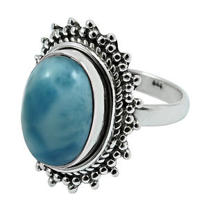 Regalo de cumpleaños para mujer, Plata de Ley 925, piedra preciosa Larimar Natural, forma ovalada, anillo elegante hecho a mano, proveedores de joyería al por mayor - Product Image 1