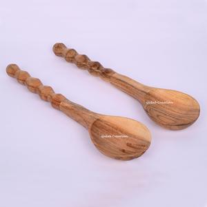 Ensemble de cuillères en bois de manguier sculptées à la main 2 pièces ustensiles de cuisine en bois naturel pour la cuisine, la salade et la vaisselle à manger - Product Image 3