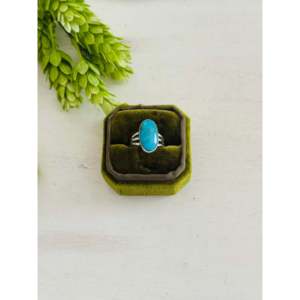 Southwest Kingman Turquoise & Sterling <b>Silver</b> Boho <b>Statement</b> <b>Ring</b> Emerald Cut Gemstone Size 6.75 for Everyday Wear - Product Image 1