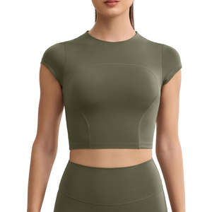 Womens custom fitness crop <b>tops</b> breathable summer gymwear oem activewear workout apparel with logo and private label options - Product Image 5