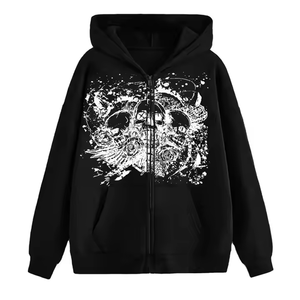 Sweat à capuche zippé en molleton 100 % coton de haute qualité pour l'hiver, tenue décontractée, imprimé numérique, fermeture éclair cubique - Product Image 4