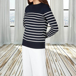 2024 Top venta OEM personalizado nueva manga completa Streetwear rayas y náutica señoras tejido camiseta Crop Top para mujer - Product Image 4