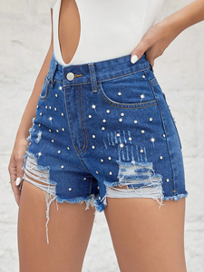 Shorts décontractés pour femmes en coton 100% respirant, style nouveau, sur mesure, avec strass, couleur unie, fabriqués au Pakistan, meilleur prix - Product Image 5