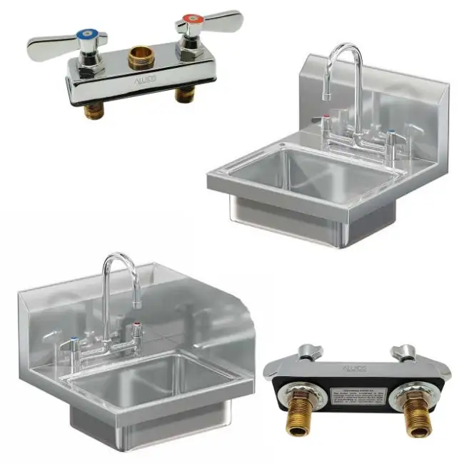 Stainless Steel Deck Mount Hand Sink 4" Centre Faucet 14"X10" Bowl Backsplash P-Trap Kitchen Sink Bathroom Hand Wash Basin Tap