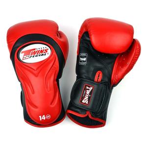 Gants de boxe Muay Thai en cuir Twins BGVL6 Noir Rouge Gants de boxe d'entraînement Rembourrage au dos des gants Pouce verrouillé - Product Image 1