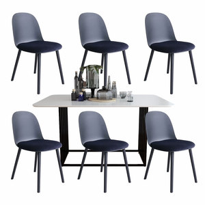 Modern Design Combo <b>Dining</b> Set 6 Comfortable Upholstered Cushions CBBA164 for Kitchen Living Room Wood Molded <b>Plastic</b> <b>Chairs</b> - Product Image 1