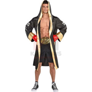 Disfraz de Boxeador Negro Satinado para Hombre, Traje de Halloween con Bata, Pantalones Cortos y Cinturón de Campeonato - Product Image 1