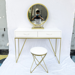 Modern BTD68053 Bronze Gold V-Shaped Dressing Table and Chair Set with Lighted <b>Mirror</b> Featuring a Bedroom <b>Panel</b> Design - Product Image 4