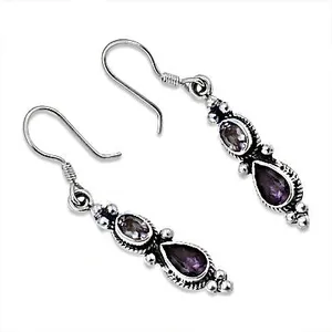 925 <b>Silver</b> Drop <b>Earrings</b> Gold Women's Gemstone Featuring Amethyst <b>Pearl</b> Diamond for Weddings Parties Christian Symbol Rose Gold - Product Image 3