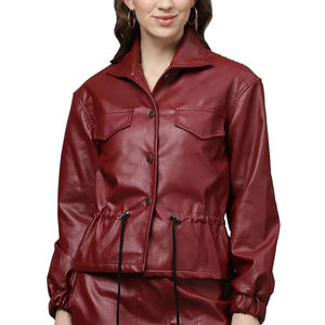 Chaqueta de cuero al por mayor para mujer, corta, con cremallera, acolchada de algodón, de invierno, de lujo, con forro de piel, tipo burbuja, con cierre de botones - Product Image 1