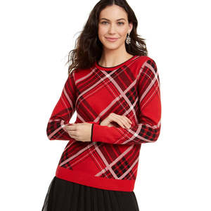 Maglione Familiare da Donna Charter Club a Quadri Rossi con Collo Tondo, Taglia Grande per l'Inverno - Product Image 1