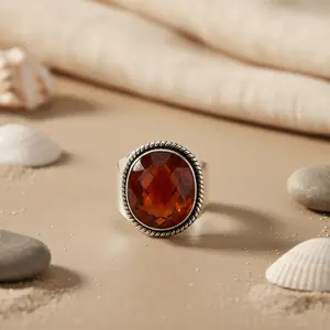 Bague en argent 925 pour femmes avec pierre précieuse cornaline, placage rhodium, sertissage en bélière, zircon, perle comme pierre principale pour mariage - Product Image 2