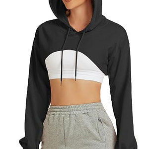Vente en gros de sweatshirts à capuche courts à manches longues pour femmes, sweatshirt à capuche doux et respirant pour femmes - Product Image 4
