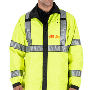 Prix de gros, vêtements de travail d'hiver bon marché, 100% polyester, jaune, haute visibilité, réfléchissant, imperméable, LED clignotante, logo personnalisé, gilet de sécurité - Product Image 2