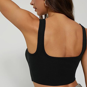 Débardeurs courts sans manches à col ras du cou et dos nageur en tricot côtelé de haute qualité, écologiques, personnalisables avec logo, pour femmes, vente en gros - Product Image 4