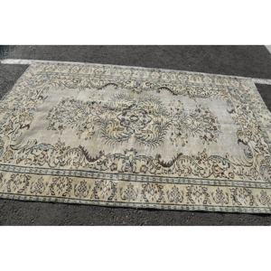 Tapis traditionnel en laine marron beige 5.7x9 pieds classique Vintage Design turc Patchwork Latex pour décorations de chambre à coucher - Product Image 3