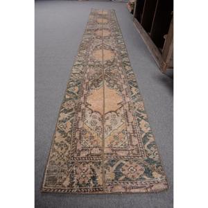 Rug, 1.7x12.6 ft Turkish Rug, <b>Brown</b> Floral Rug <b>Wool</b> - Product Image 2