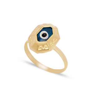 Anillo de diseño de ojo turco de esmalte azul, joyería de plata de ley 925 hecha a mano turca al por mayor - Product Image 1