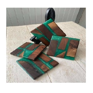 Premium Quality Handmade Epoxy Resin Wood Beermats Coasters Eco-Friendly 4-Piece <b>Set</b> Modern Design 4x4 Inches Multi-Functional - Product Image 2