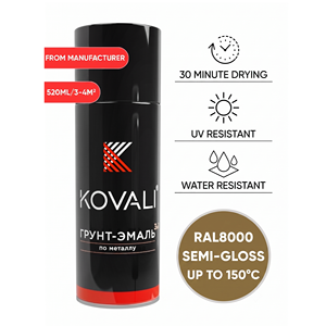 KOVALI 3 en 1 Aérosol Spray Apprêt Émail Protection Anti-Rouille et Anti-Corrosion Métal Bois Semi-Brillant Vert Brun RAL 8000 520ml - Product Image 1