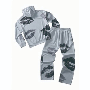 Chándal de Hombre de Alta Calidad, Estilo Informal, con Estampado Gráfico de Letras y Estrellas, Color Sólido, Bolsillo Canguro, Capucha con Cordón, Lavado Ácido - Product Image 1