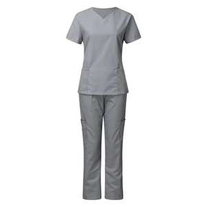Enfermera Scrub Barato Poliéster Cuello en V Split Logotipo personalizado Uniformes de hospital Scrubs Trajes de uniformes médicos Conjunto de uniformes de Pakistán - Product Image 6