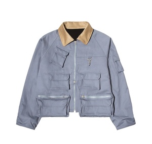 High Quality Custom Flannel Lined Cotton <b>Canvas</b> <b>Jacket</b> <b>Men</b> Contrast Corduroy Collar Multi Pockets Utility Workwear <b>Jacket</b> - Product Image 1