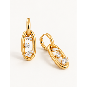 Pendientes de Aro con Cristales en Forma de Gota y Diseño de Eslabones Ovalados - Product Image 1