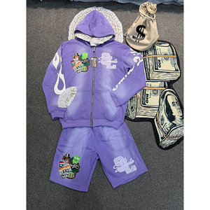 Ensemble sweat à capuche et short décontracté pour homme, 100 % coton, séchage rapide, coupe oversize, épaules tombantes, haute qualité, style streetwear, vente chaude - Product Image 3