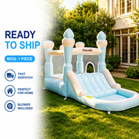 Château Gonflable Commercial avec Toboggan et Filet de Sécurité en Tissu Oxford Épaissi 420D+840D, Capacité 90 KG, En Stock, pour Enfants (2 places)