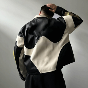 Veste en cuir PU pour homme avec logo brodé personnalisé, appliqué, streetwear, fermeture éclair, col en PU, dernier design - Product Image 1