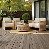 Table basse d'extérieur moderne en teck rond avec un design en corde tressée, table de jardin de luxe pour villa, hôtel