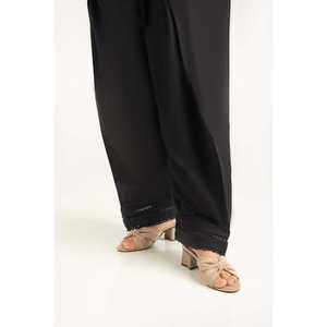 Pantalon décontracté Khaddar teinté à jambe large IPT-55342 en toile respirante avec taille élastique, taille mi-haute, imprimé coloré, style hiver - Product Image 1