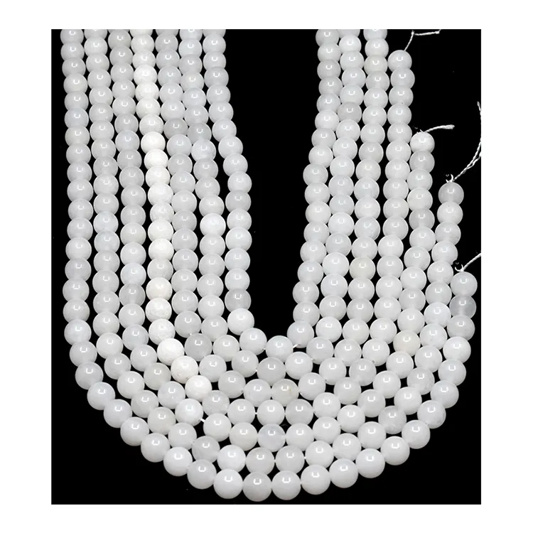 Perles de bijoux authentiques de taille personnalisée | Perles de pierres précieuses rondes d'agate blanche de Grade A de 8mm pour la fabrication de bracelets
