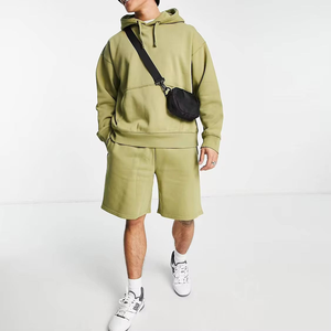 Confortable 100 pour cent coton Gym Fitness ensembles sweats à capuche et shorts ensemble hommes sweat à manches longues tissu doux parfait pour le froid - Product Image 2