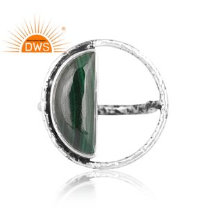 Anillo de Plata de Ley Oxidada con Malaquita Natural, Diseño de Media Luna, Joyería para Mujer, Fabricante de Joyería Personalizada - Product Image 2
