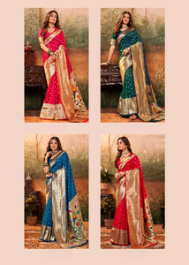 Nuevo catálogo exclusivo de seda pura Paithani con trabajo de tejido Zari y Sari con estampado floral para colección de bodas - Product Image 5