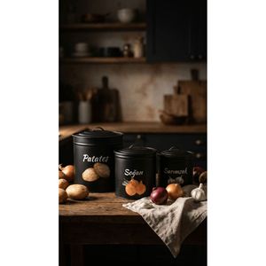 Cubo de Almacenamiento de Metal Negro de 3 Niveles para Papas, Cebollas y Ajos con Tapa Metálica (Negro/Negro) - Product Image 1